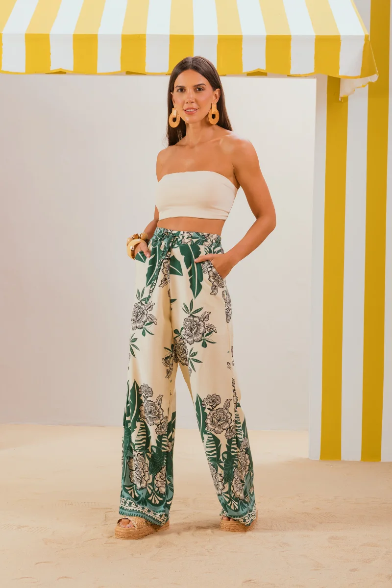 Calça Ladrilho Verde Floral