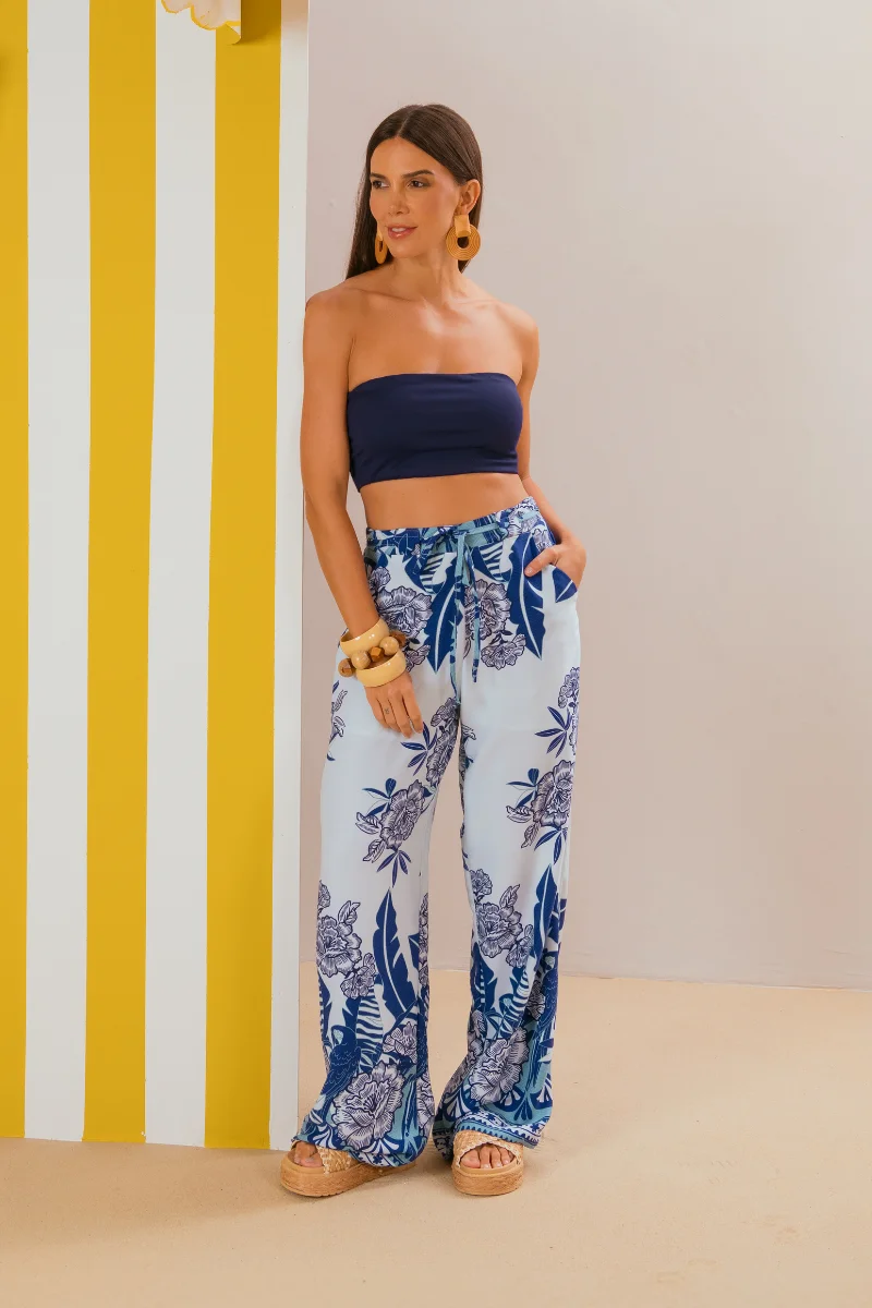 Calça Ladrilho Azul Floral