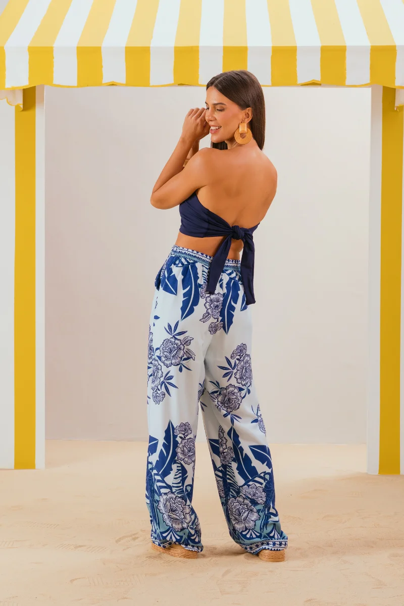 Calça Ladrilho Azul Floral