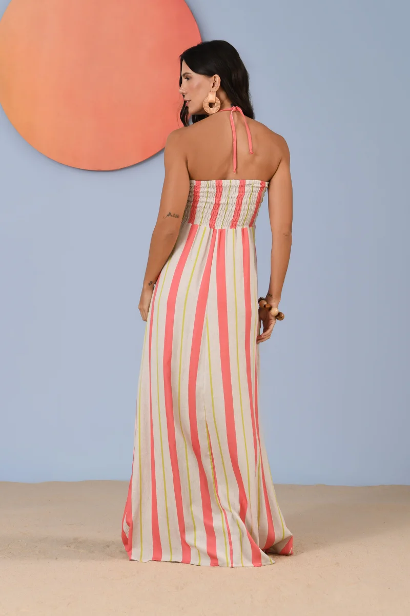 Vestido Cumbuco Listras Rosas