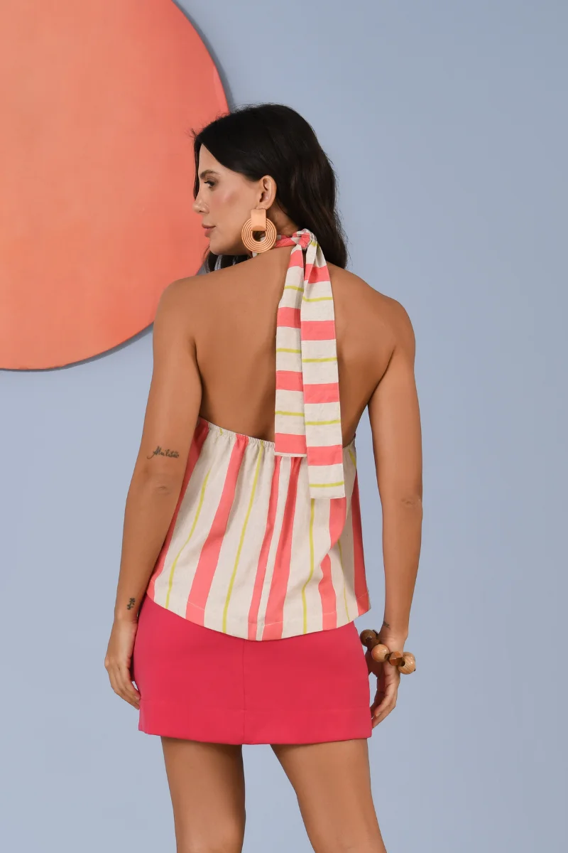 Cropped Flores Listras Rosas