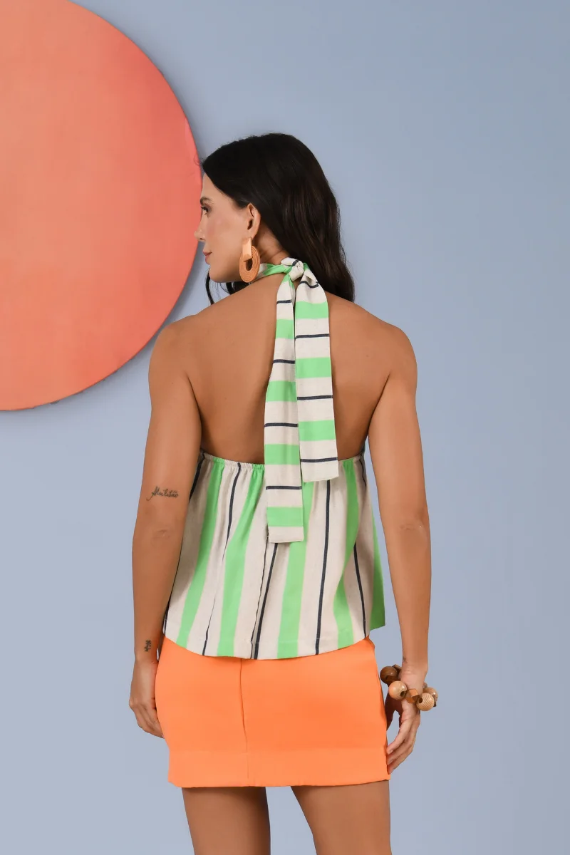 Cropped Flores Listras Verdes