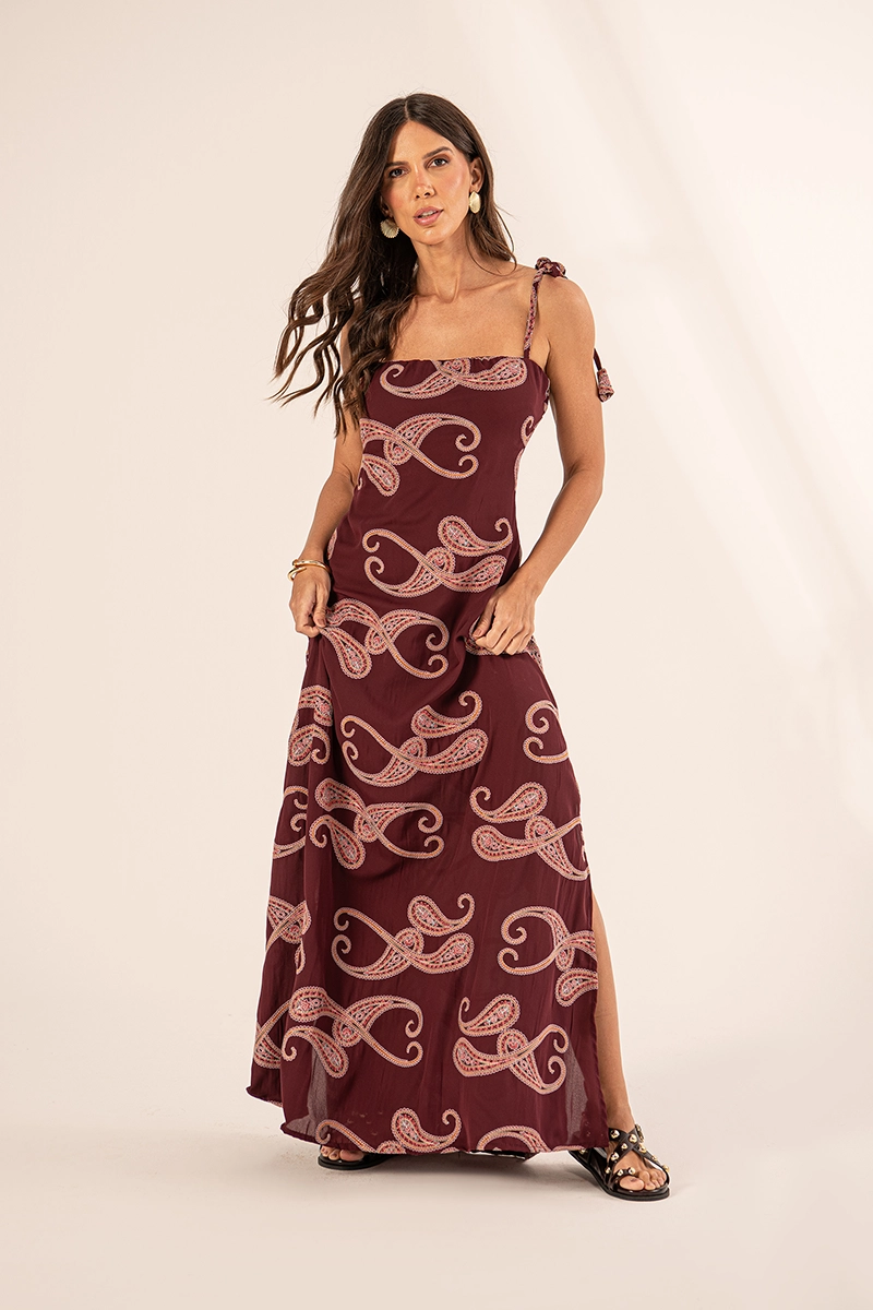 Vestido Grécia Bordô Estampado