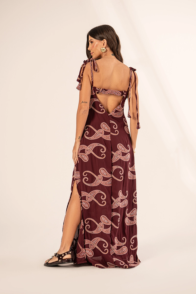 Vestido Grécia Bordô Estampado