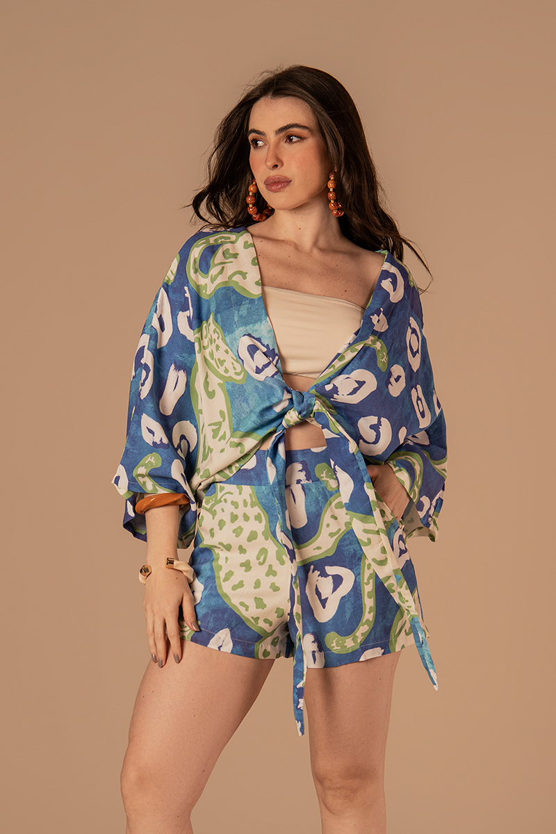 Short Joia Estampado Verde e Azul