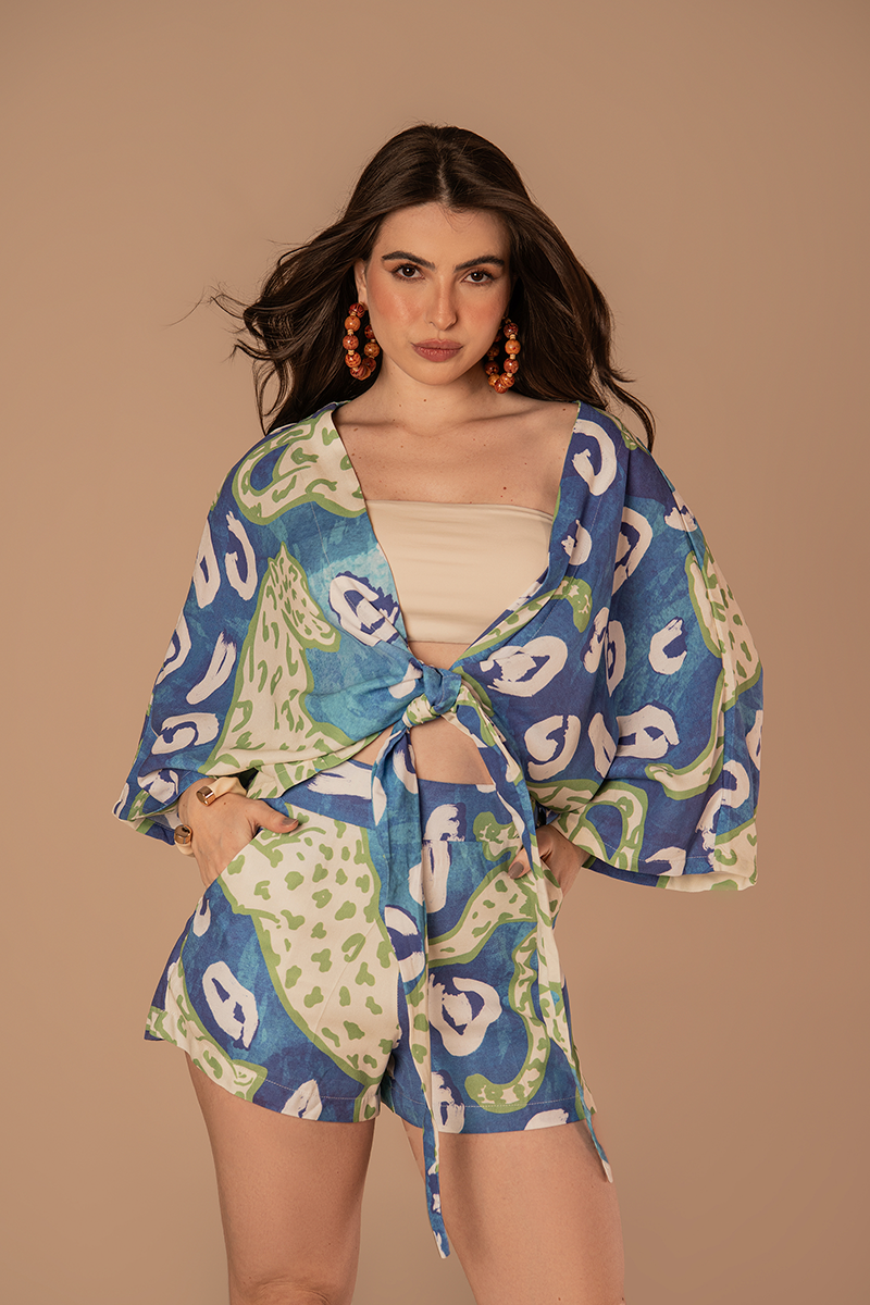 Short Joia Estampado Verde e Azul