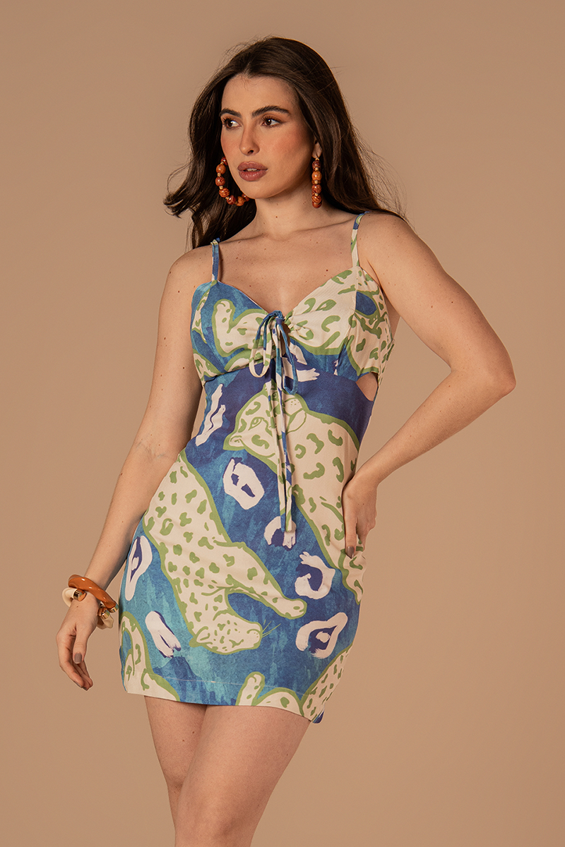 Vestido Orla Estampado Verde e Azul