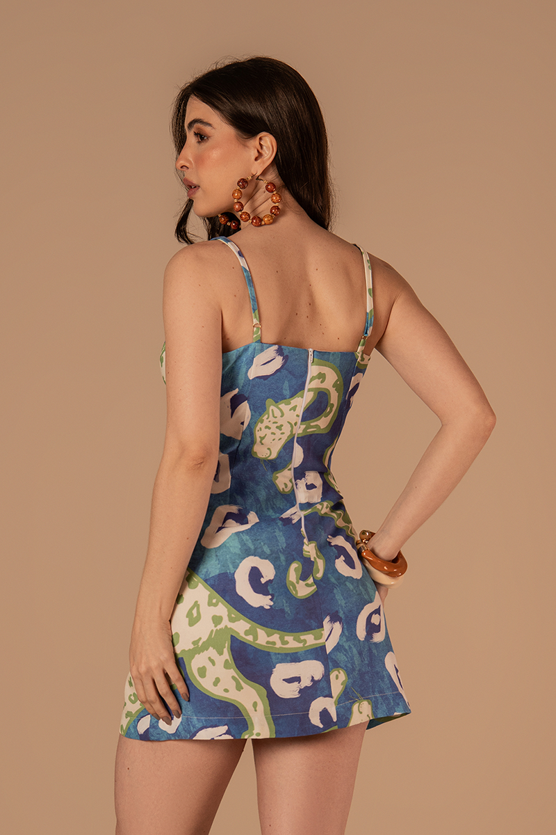 Vestido Orla Estampado Verde e Azul